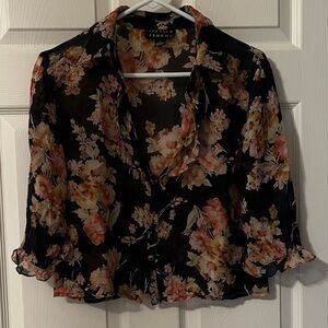 Vintage Sheer Floral Ruffle Blouse